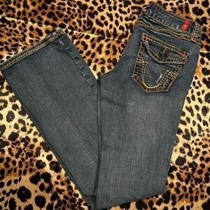 Vintage Y2K Zana Di Jeans Yellow & Orange Stitched Distressed Flared Jeans